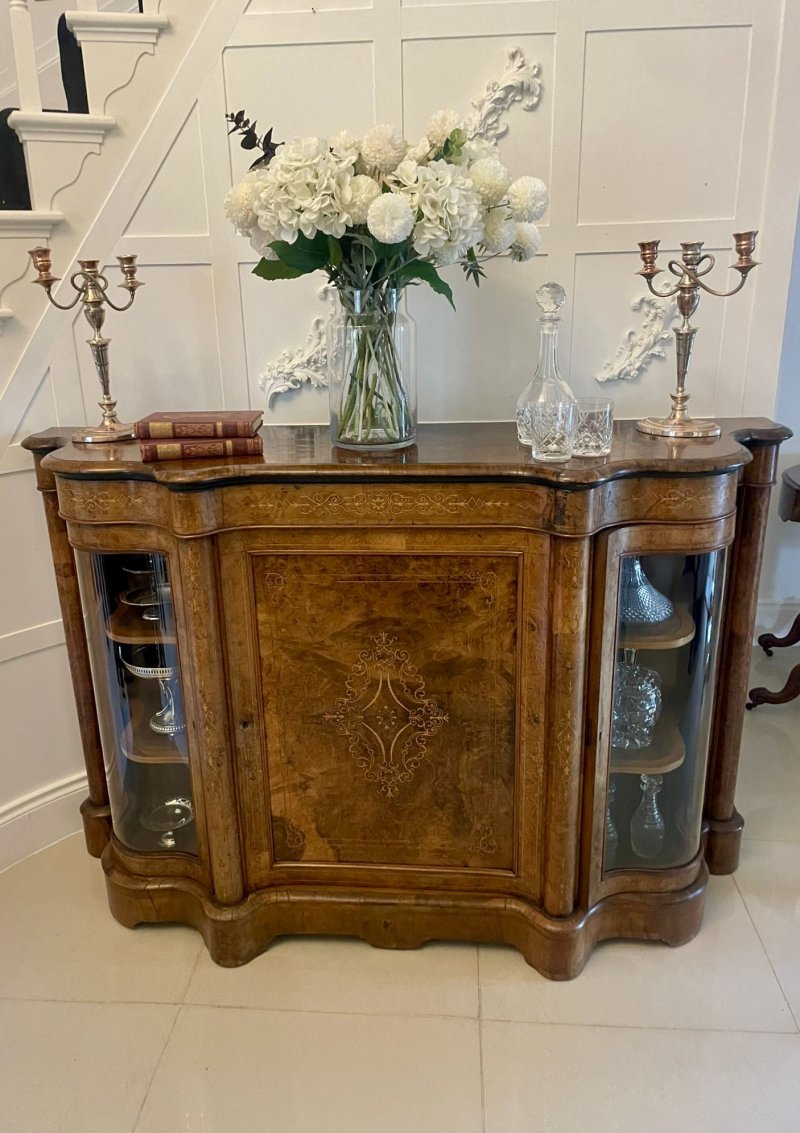 Superb Quality Antique Victorian Burr Walnut Inlaid Credenza/Sideboard - Image 15